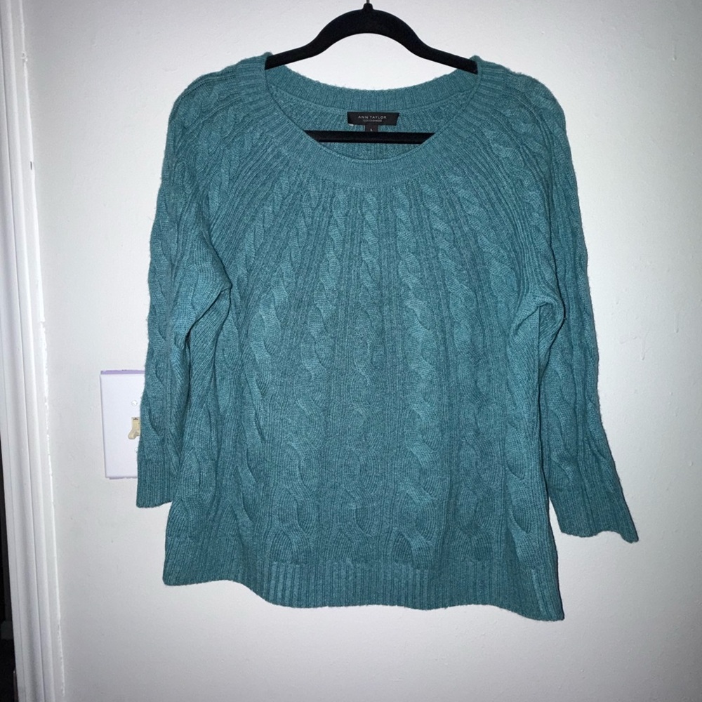 Ann Taylor Aqua Cable Knit Sweater